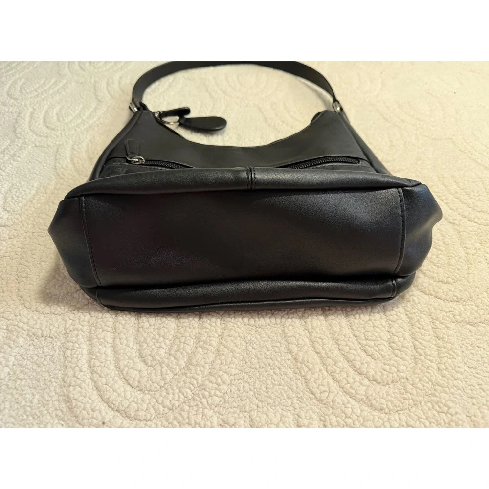 Giani Bernini Black Leather Hobo Shoulder Bag Silver Hardware Handbag